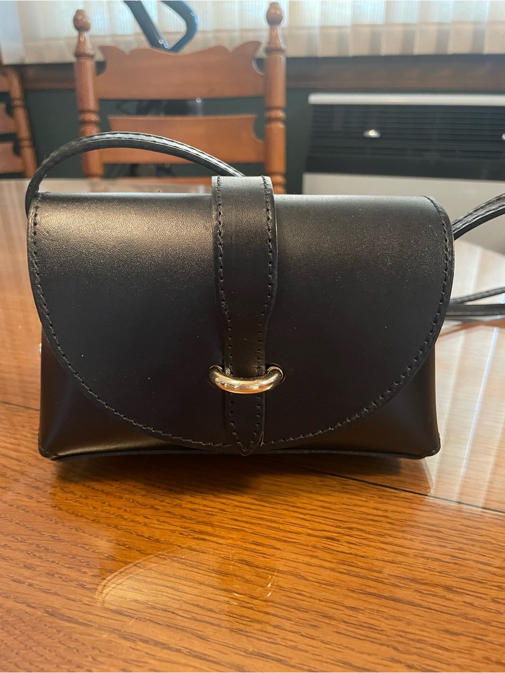 Vera Pelle Black Mini Leather Crossbody with Silver Accent